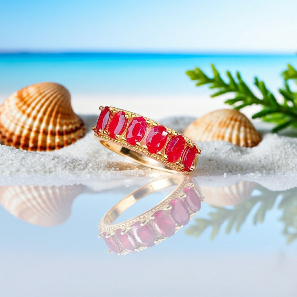 Natural Ruby Band Ring – 3x5mm Oval Ruby 925 Sterling Silver | PHIMSERA