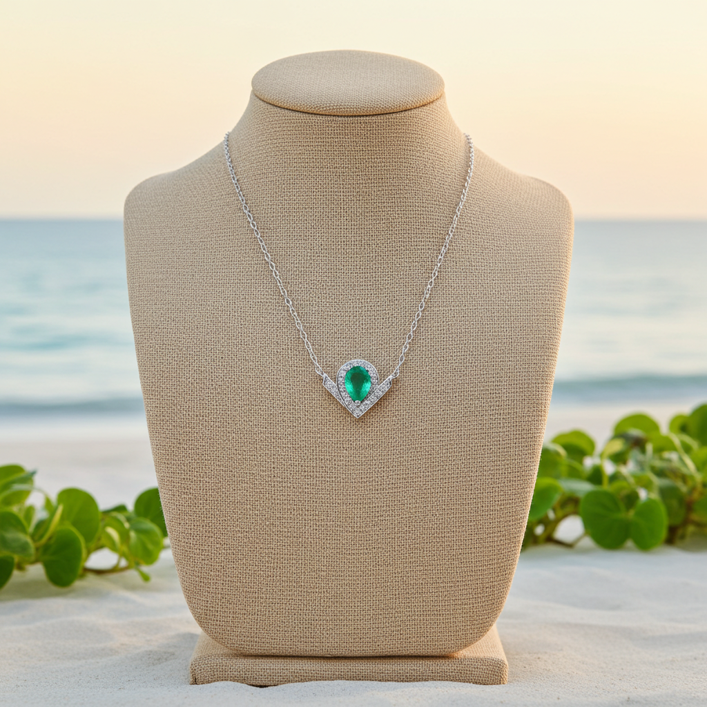 Natural Emerald Teardrop Pendant Necklace 5x7mm