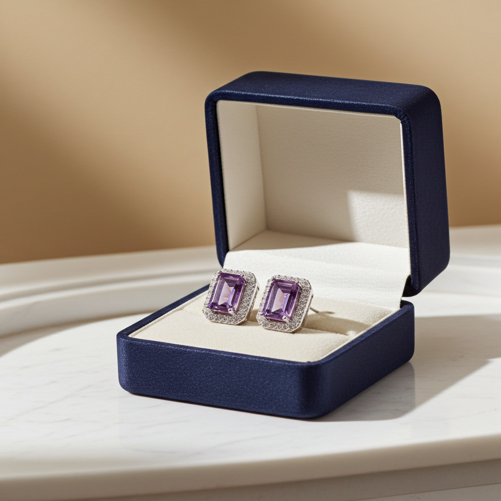 Amethyst Stud Earrings 5x7mm Emerald Cut Amethyst Earrings