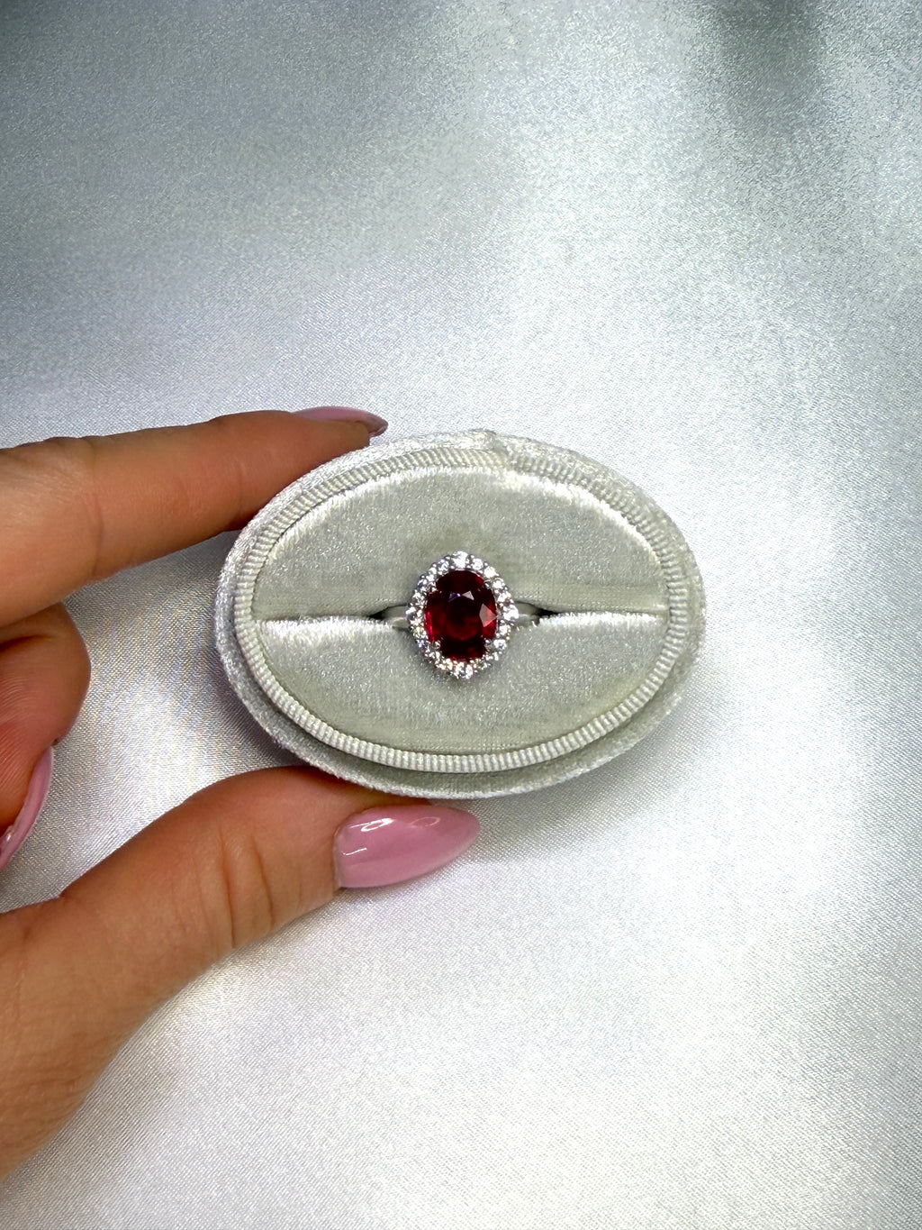 Natural Ruby Ring 3 CT 8x10mm Oval Ruby Halo Ring Sterling Silver July Birthstone