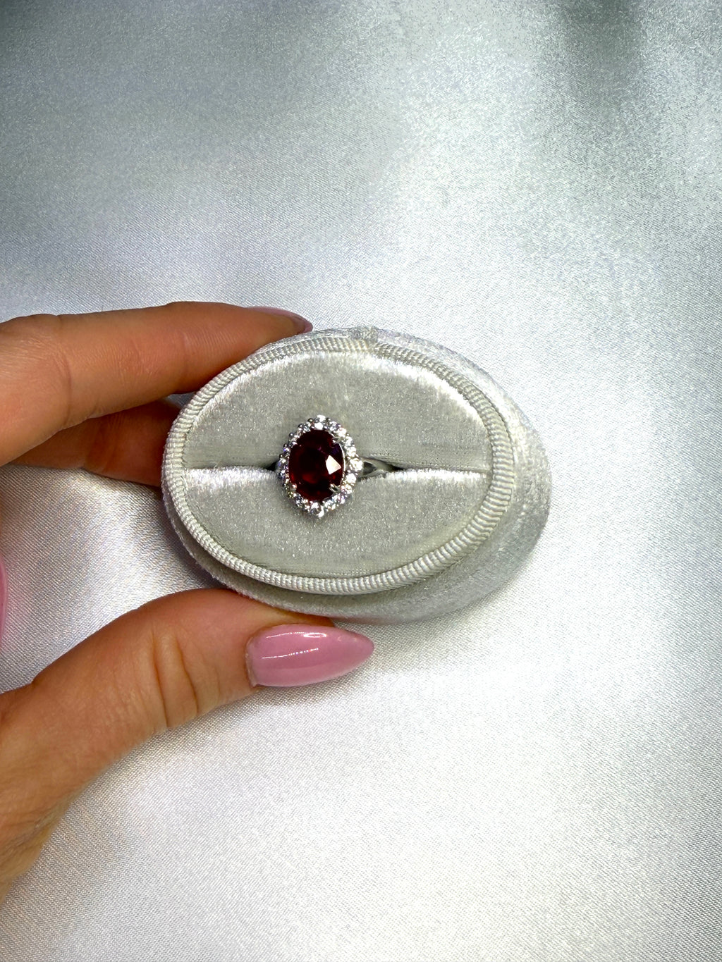 Natural Ruby Ring 3 CT 8x10mm Oval Ruby Halo Ring Sterling Silver July Birthstone