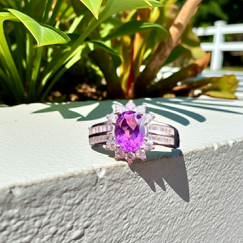 1.25CT Amethyst Gemstone Ring 6x8mm 925 Sterling Silver