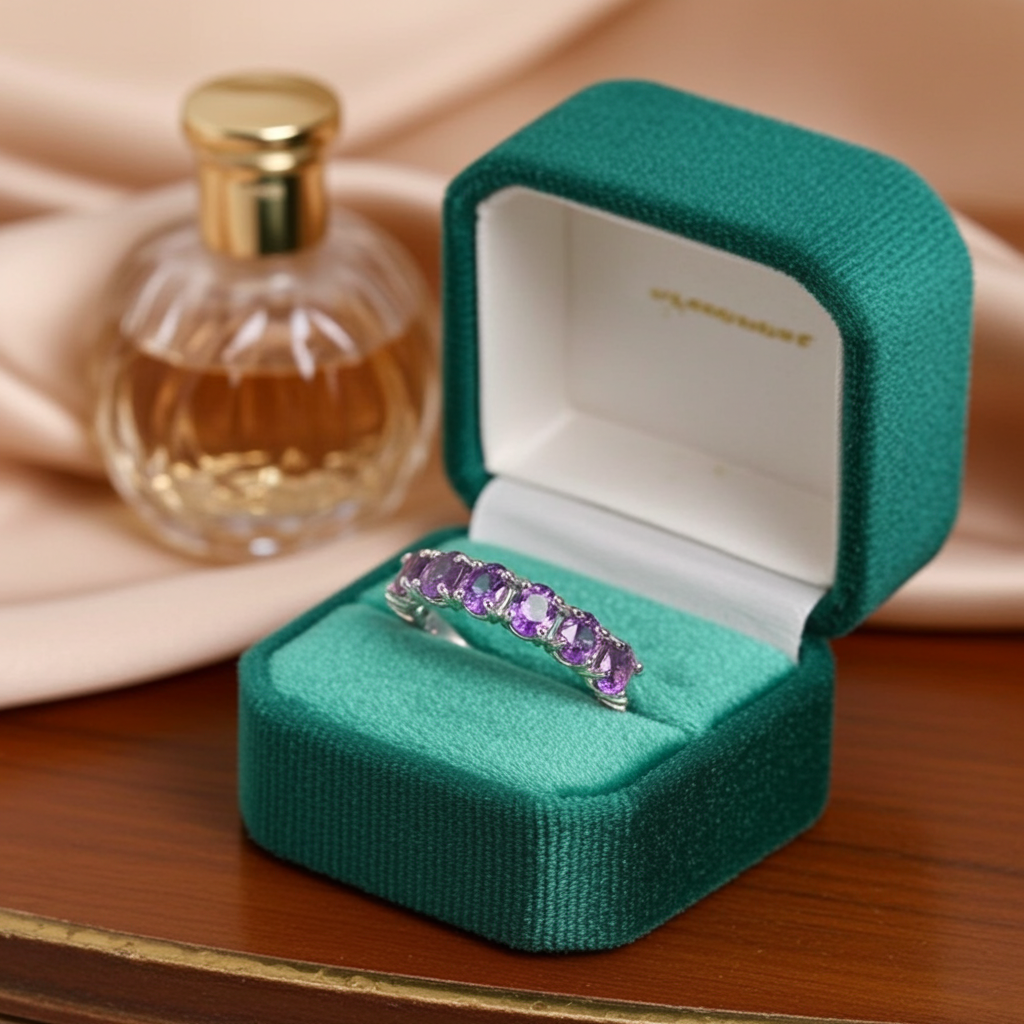Natural Amethyst Band Ring 3x4mm 925 Sterling Silver