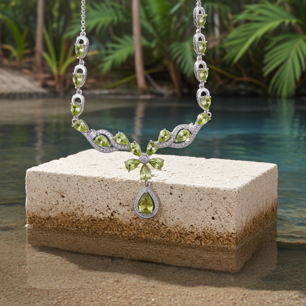 Natural Peridot Gemstone Necklace, August Birthstone Peridot Statement Necklace