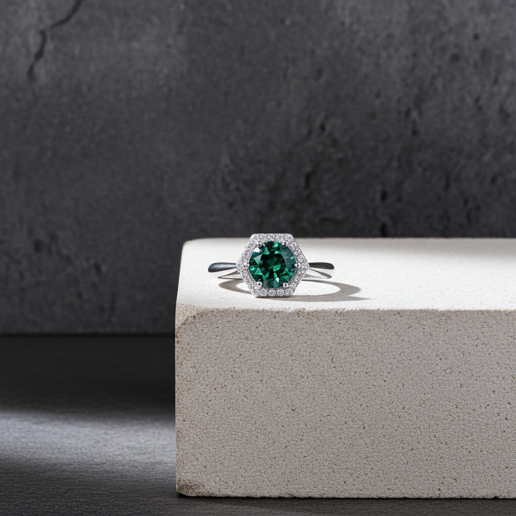 VVS1 1 CT Round Brilliant Cut Green Moissanite Ring