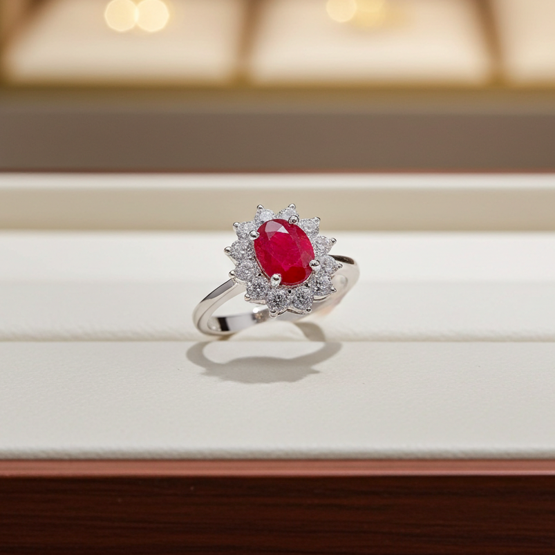 Bright Red Red Ring Sterling Silver 5x7mm