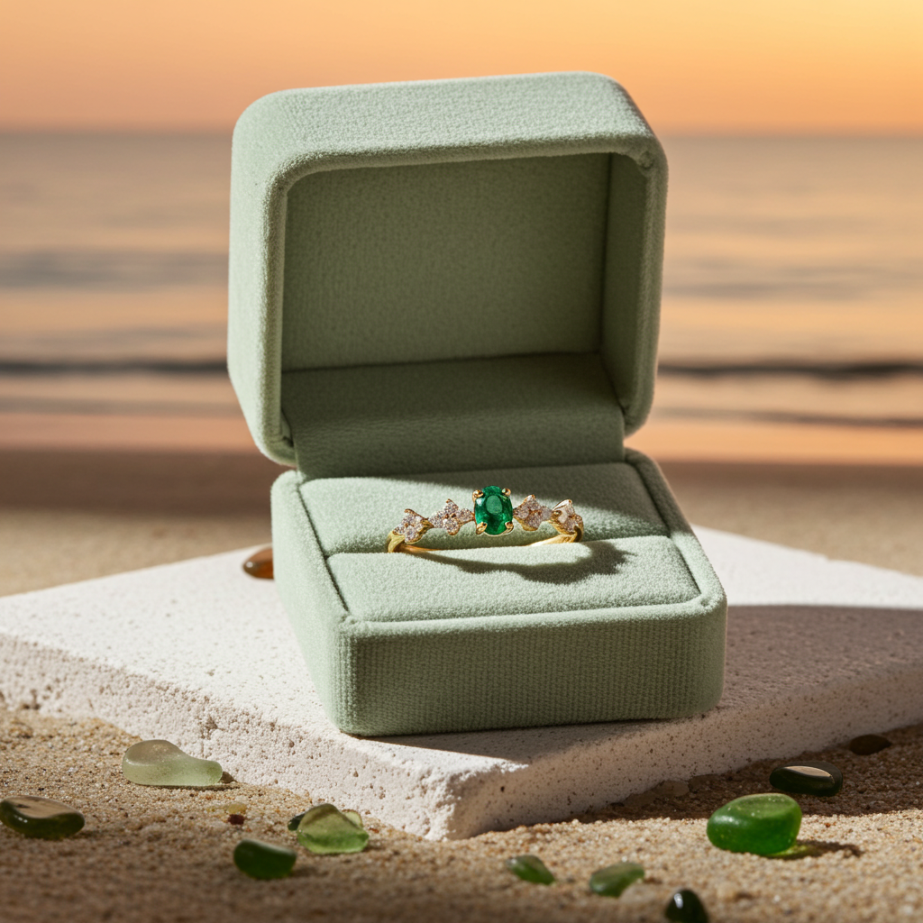 Dainty Emerald Floral Band Ring, Emerald Engagement Ring 4x5mm