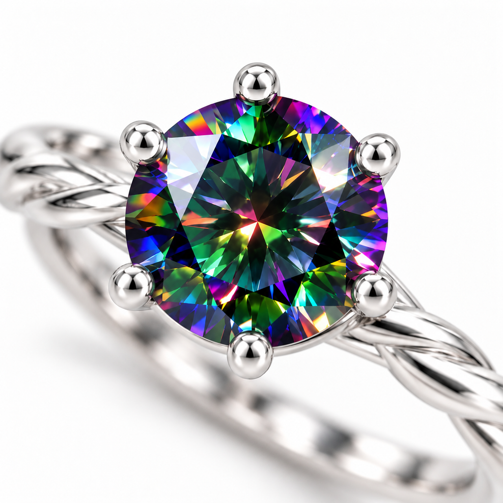 VVS1 1 CT Black Rainbow Moissanite Ring