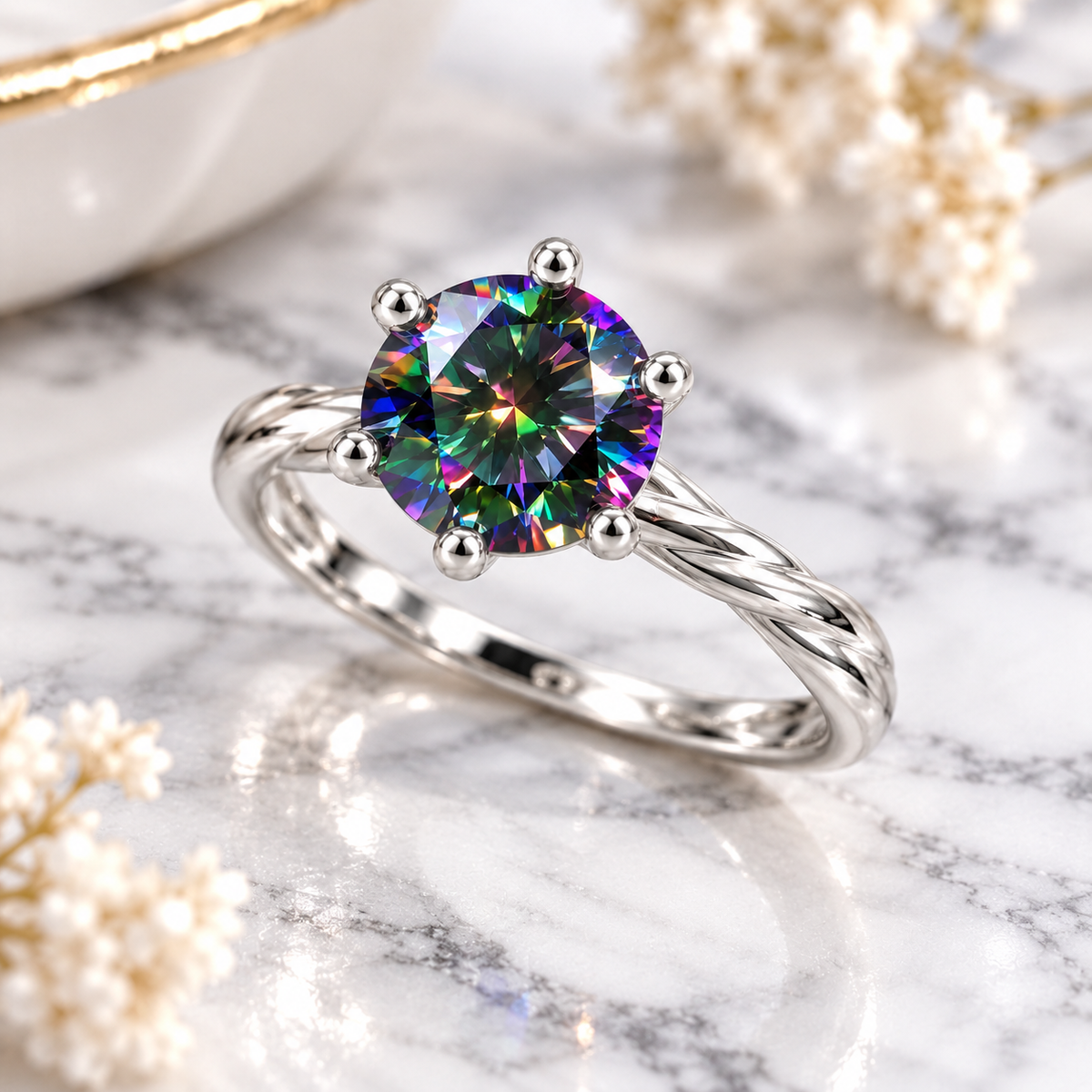 VVS1 1 CT Black Rainbow Moissanite Ring