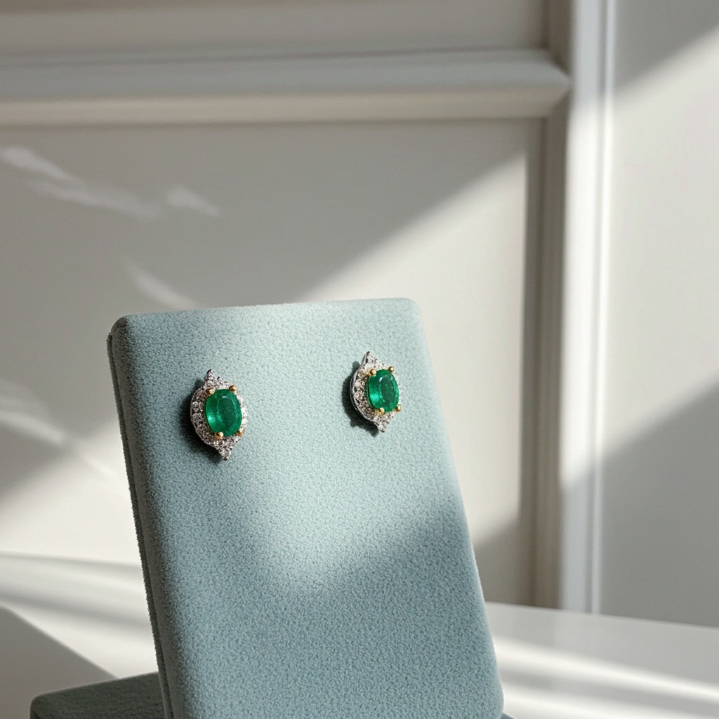 Colombian Emerald Oval Cut Stud Earrings 4x5mm