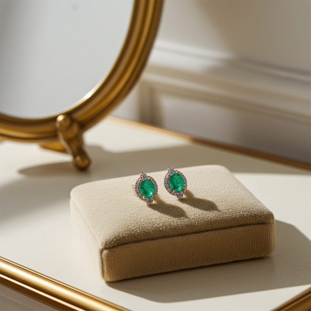 Colombian Emerald Oval Cut Stud Earrings 4x5mm