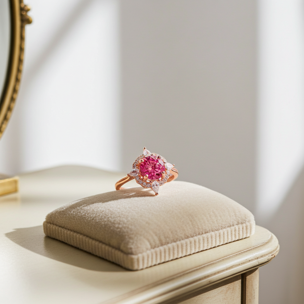 VVS1 Round Brilliant Cut 1 CT Red Moissanite Ring 6.5mm