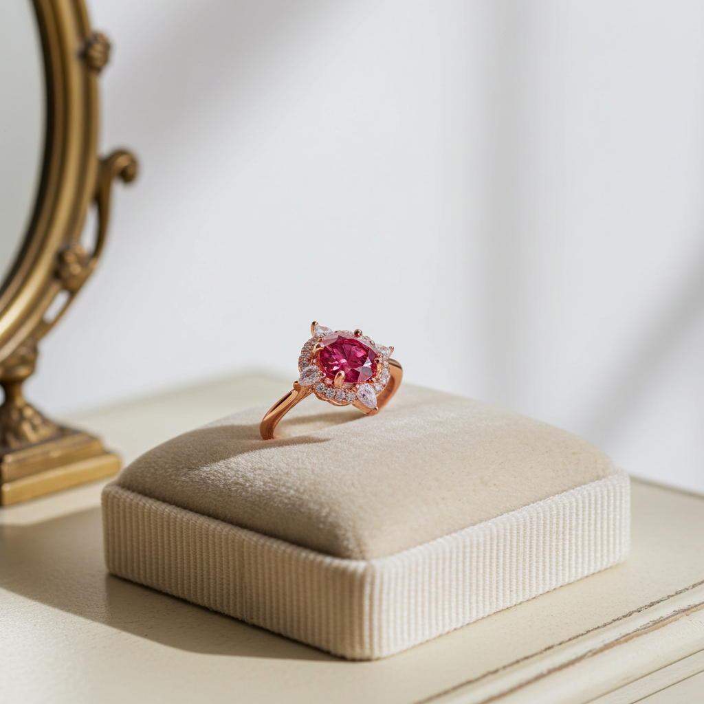 VVS1 Round Brilliant Cut 1 CT Red Moissanite Ring 6.5mm