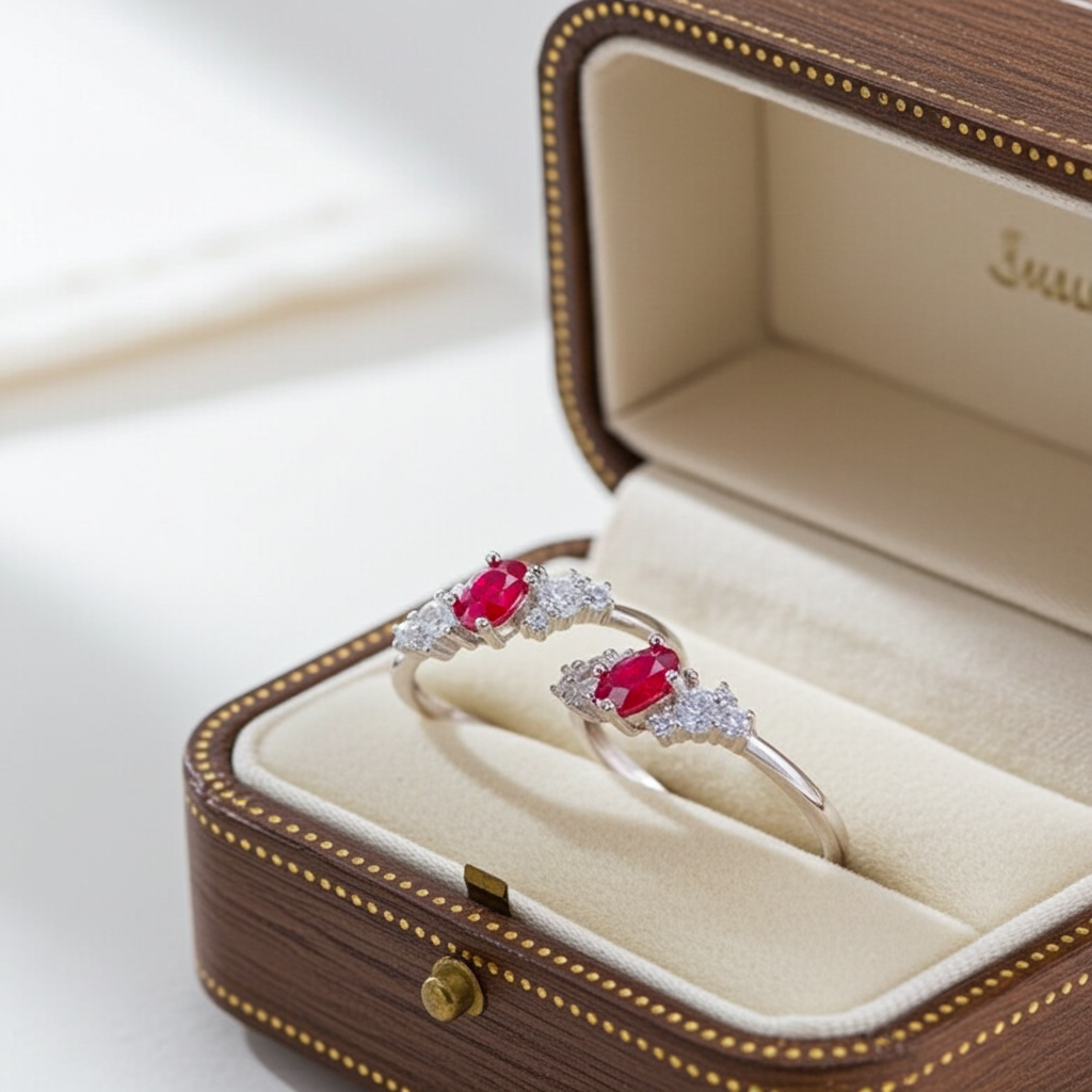 Dainty Burma Ruby Band Ring 3x5mm, July Birthstone Ruby