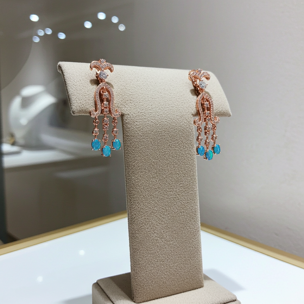 Blue Opal Chandelier Earrings 3x4mm 925 Sterling Silver