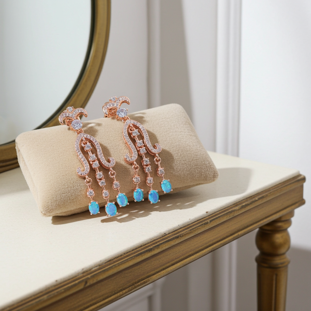 Blue Opal Chandelier Earrings 3x4mm 925 Sterling Silver