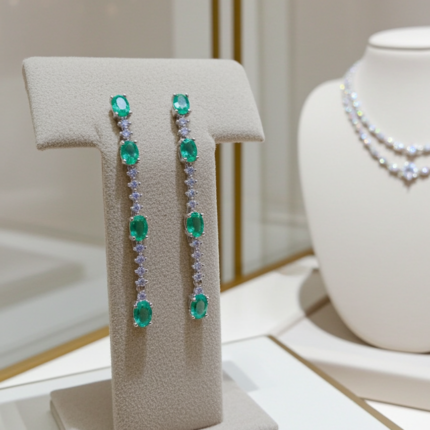 Bright Green Emerald Drop Dangle Earrings VVS Grade 925 Sterling Silver