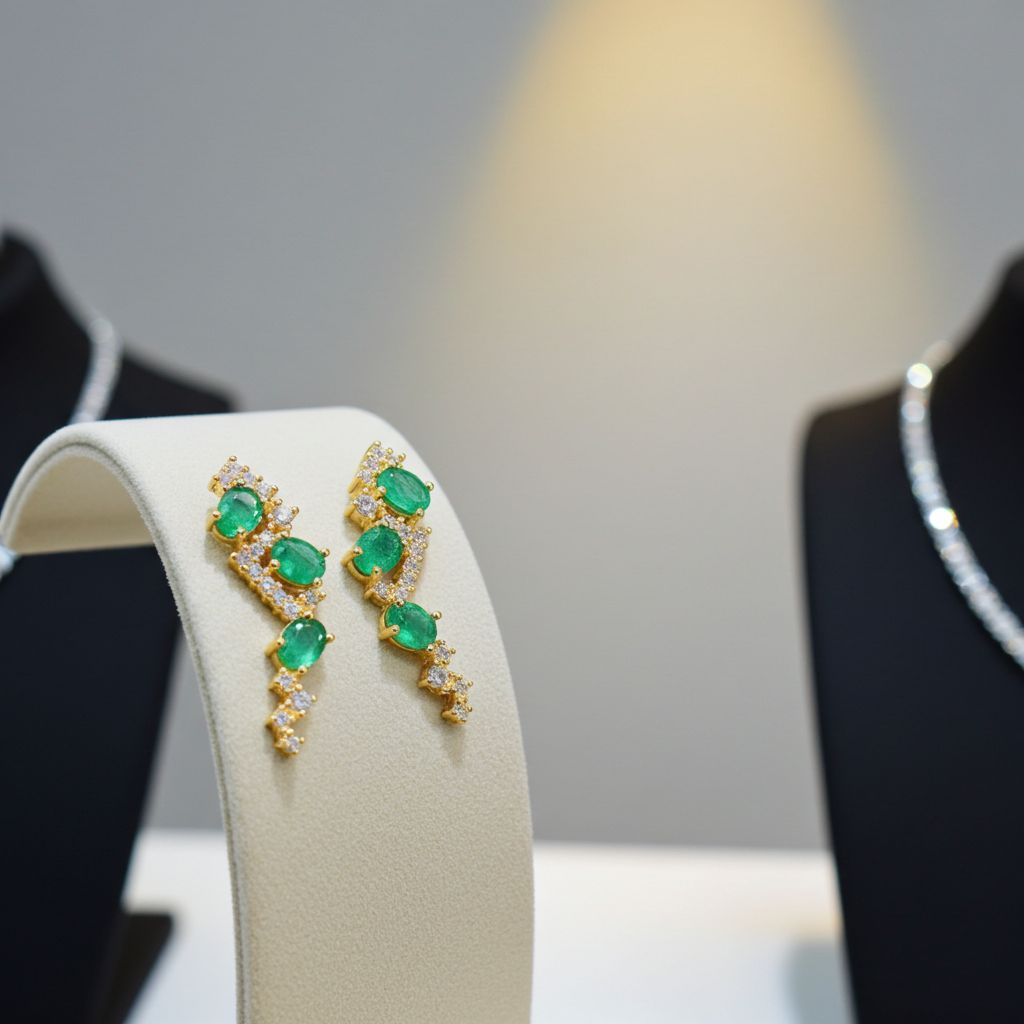 Natural Zambian Emerald Statement Earrings 3x4mm 14k Gold Plated