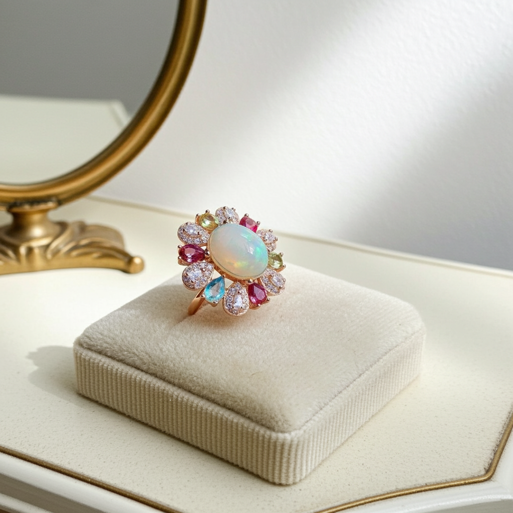 Ruby Sapphire Peridot Topaz and Opal Gemstone Ring