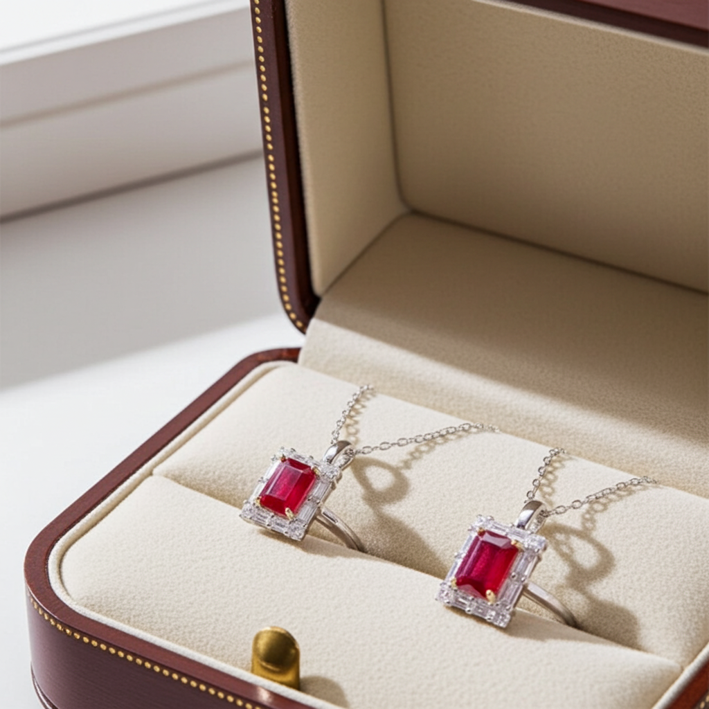 Natural Ruby Jewelry Set, Women's Ruby Pendant and Ring, Ruby Ring and Pendant