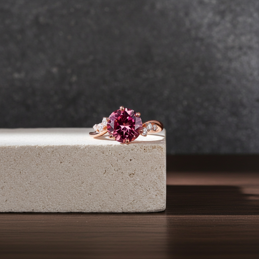 VVS1 Round Brilliant Cut 2CT Red Moissanite Ring