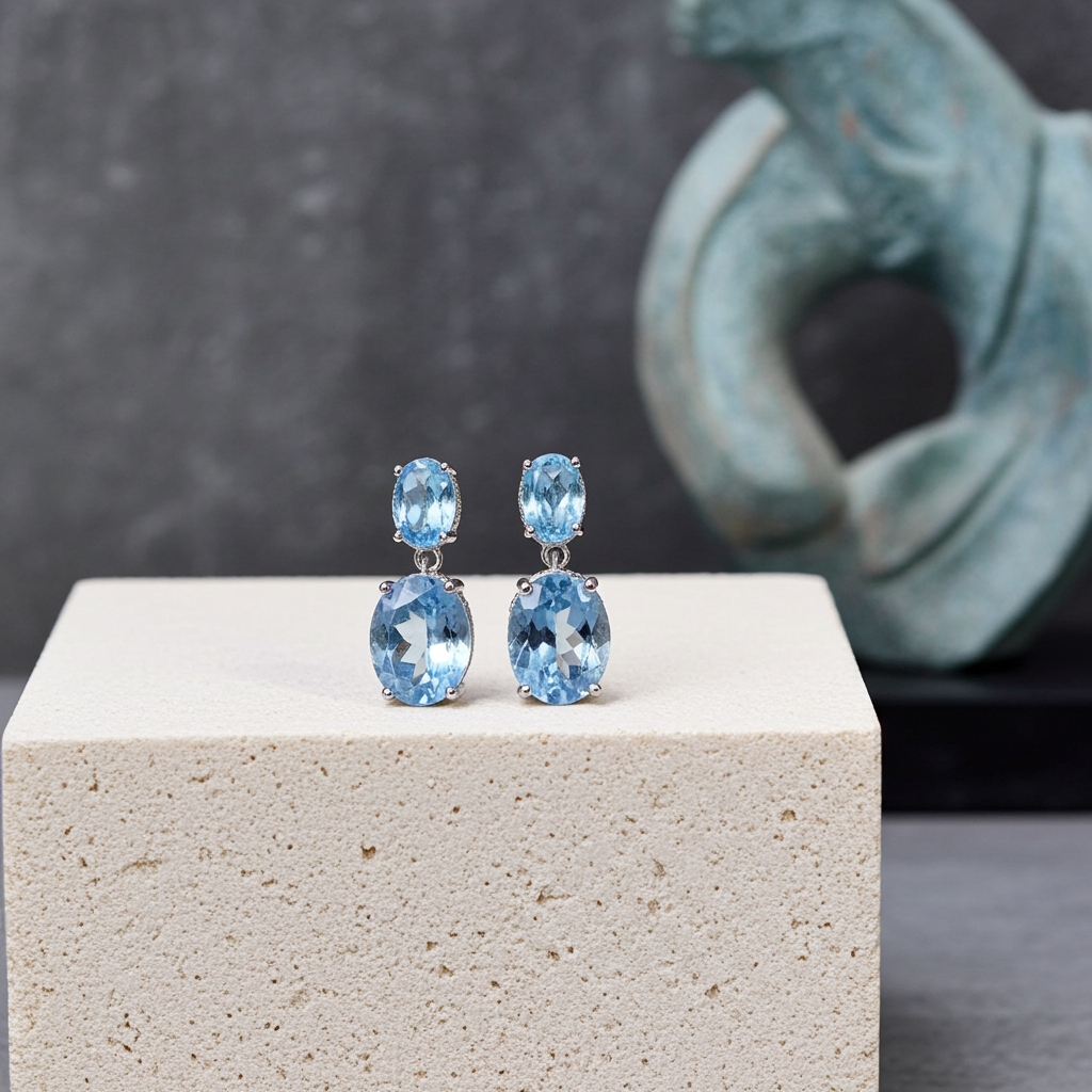 Sky Blue Topaz Gemstone Dangle Earrings 8x10mm
