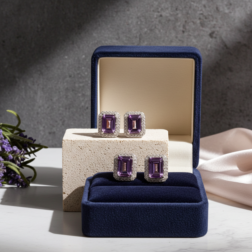 Amethyst Stud Earrings 5x7mm Emerald Cut Amethyst Earrings