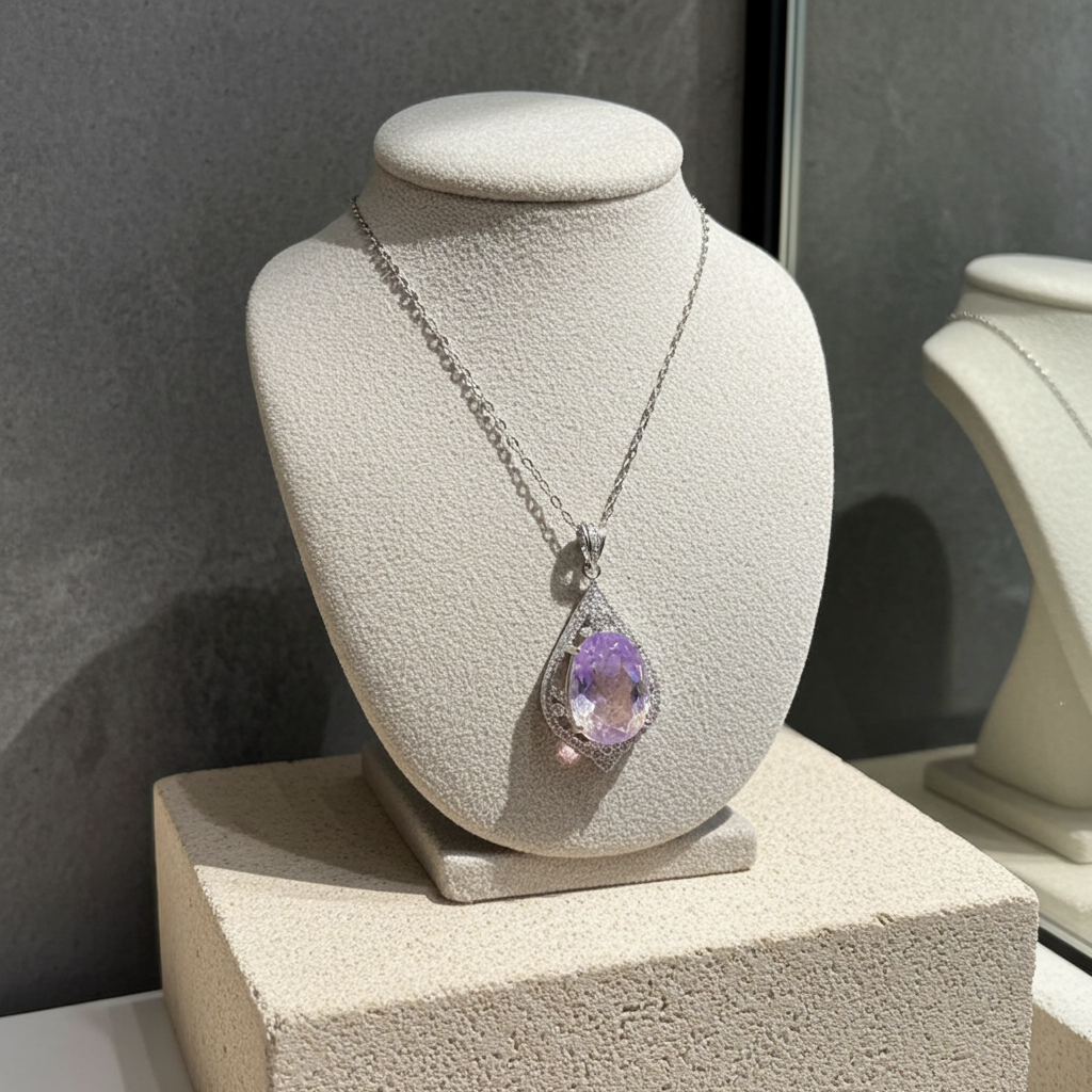 Lavender Amethyst Jewelry Set Ring and Pendant
