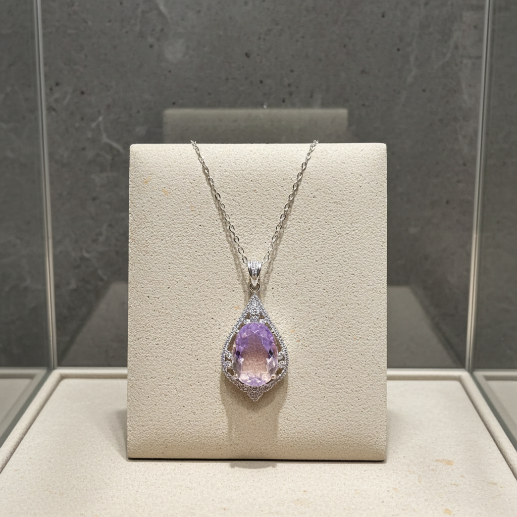Lavender Amethyst Jewelry Set Ring and Pendant