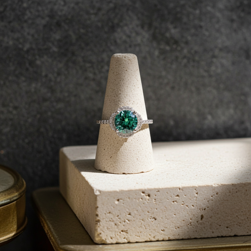 2 Carat Green Moissanite Flower Ring 8mm