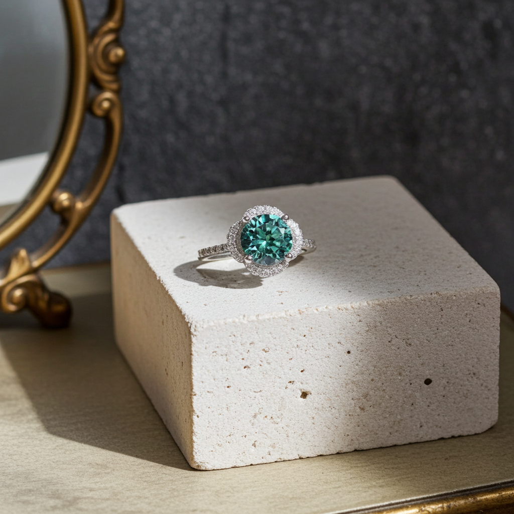 2 Carat Green Moissanite Flower Ring 8mm