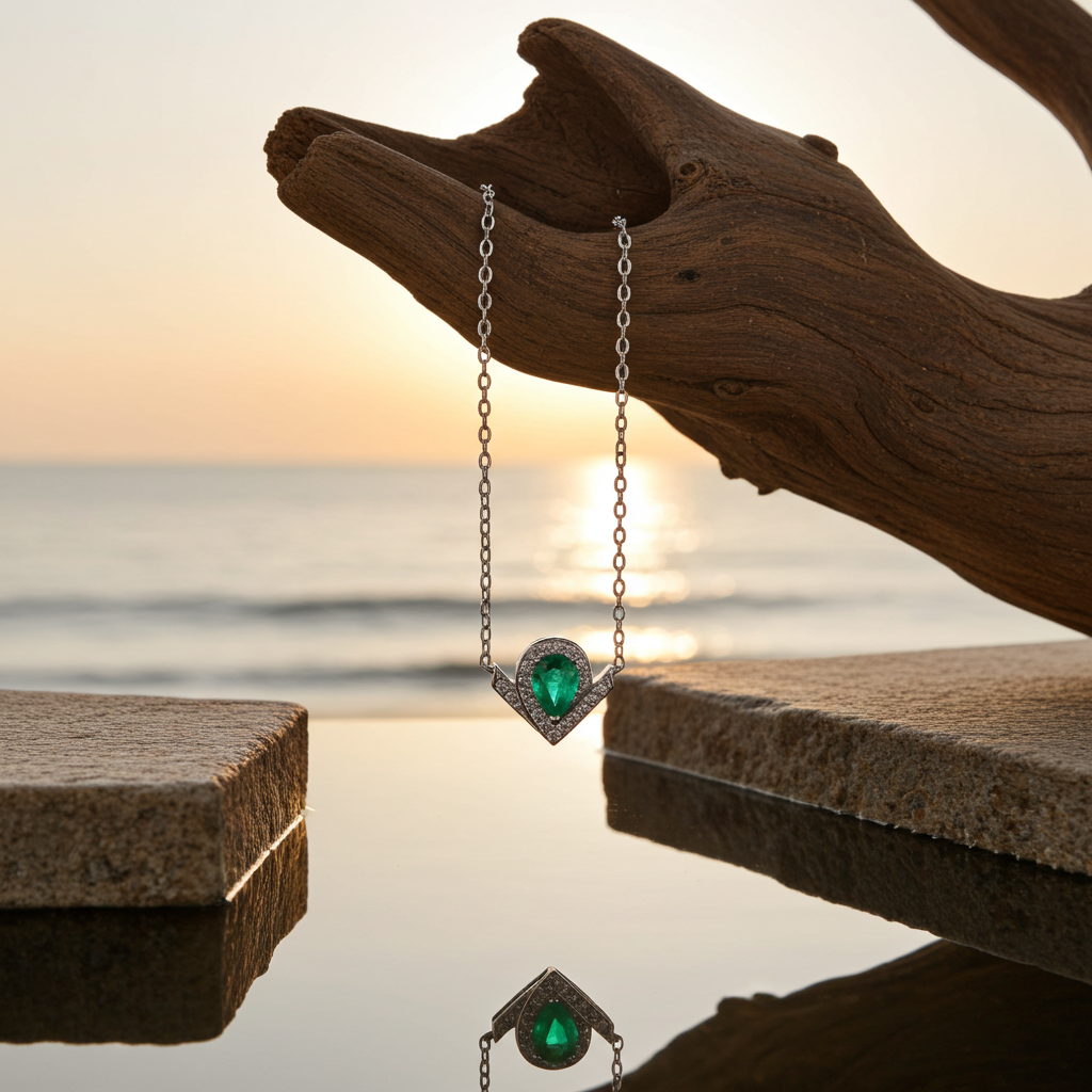 Natural Emerald Teardrop Pendant Necklace 5x7mm