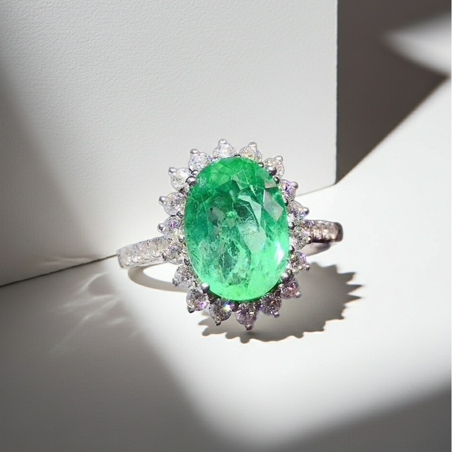 Colombian Emerald Cocktail Ring 5x7mm Sterling Silver