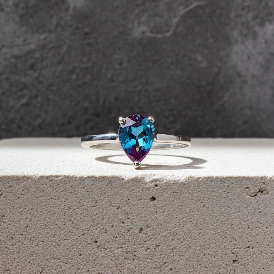 Lab Created Purple Alexandrite Ring Pear Cut 5x7mm