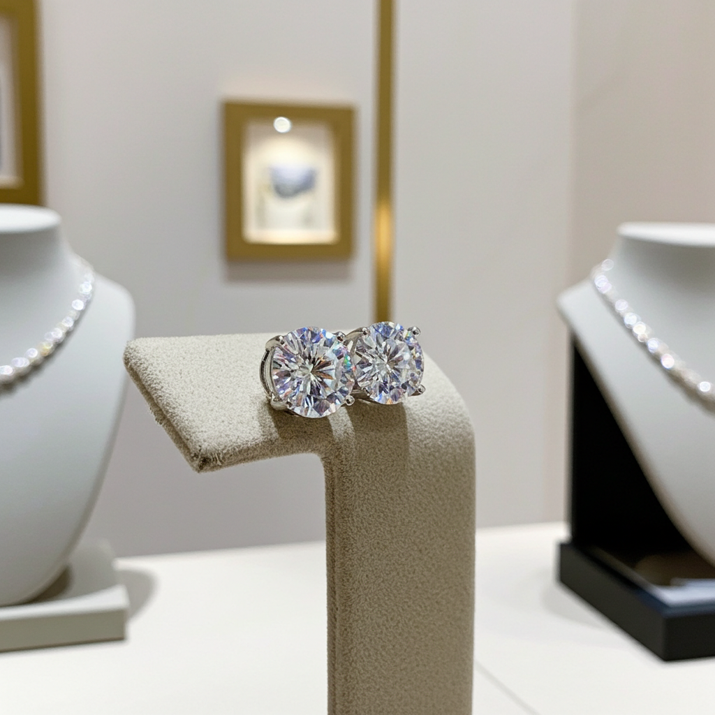 VVS1 Round Brilliant Cut White Moissanite Stud Earrings 1CT, 2CT or 3CT