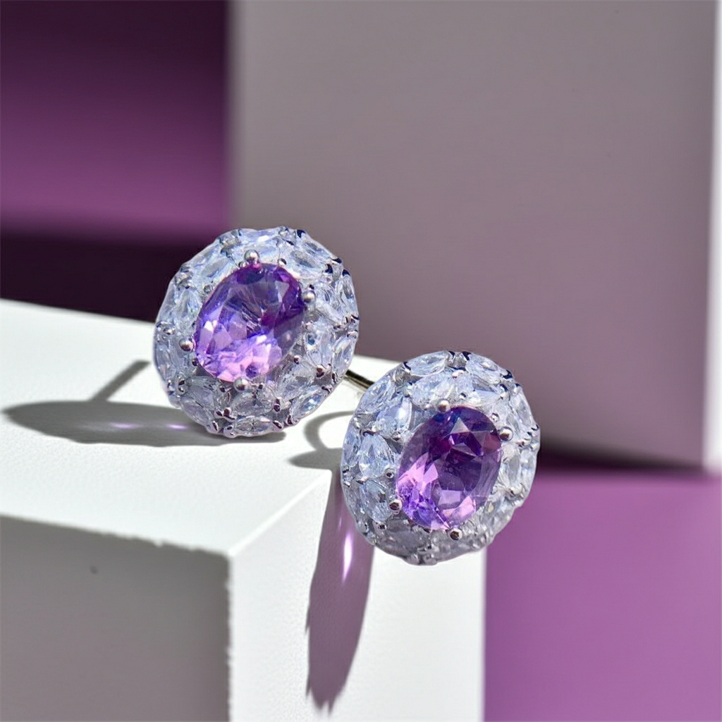 1.25CT Amethyst Stud Earrings Oval Cut 925 Sterling Silver