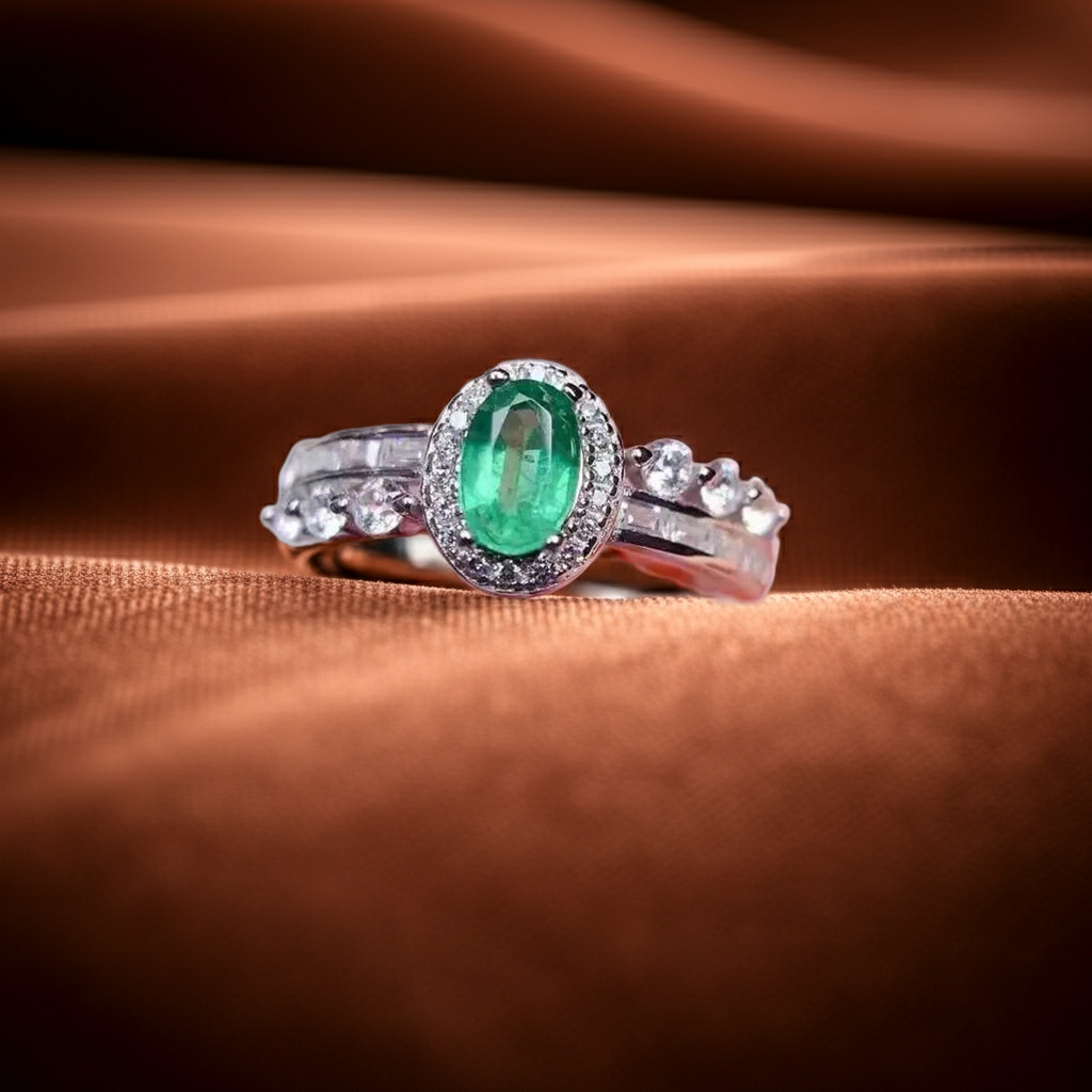 Colombian Emerald Ring, Natural Emerald Ring Sterling Silver 4x6mm
