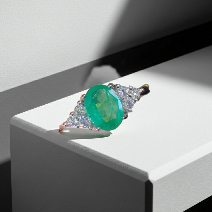 Colombian Emerald Cocktail Ring, Natural Emerald Cluster Ring 6x8mm