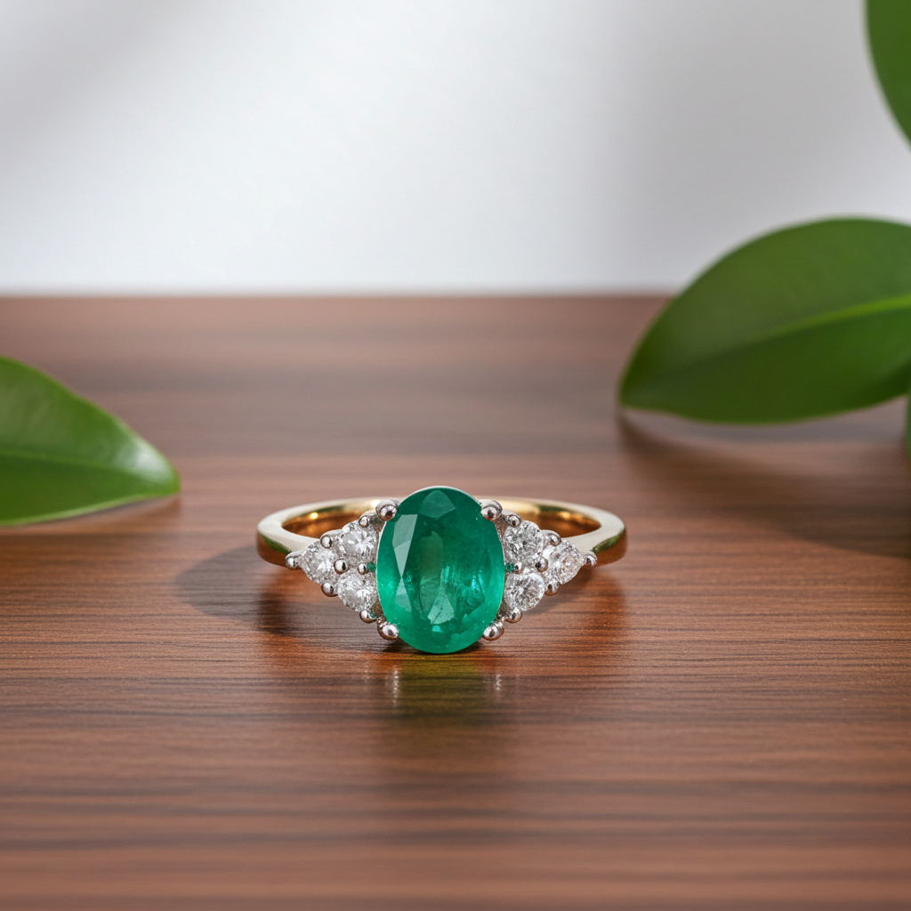 Colombian Emerald Cocktail Ring, Natural Emerald Cluster Ring 6x8mm