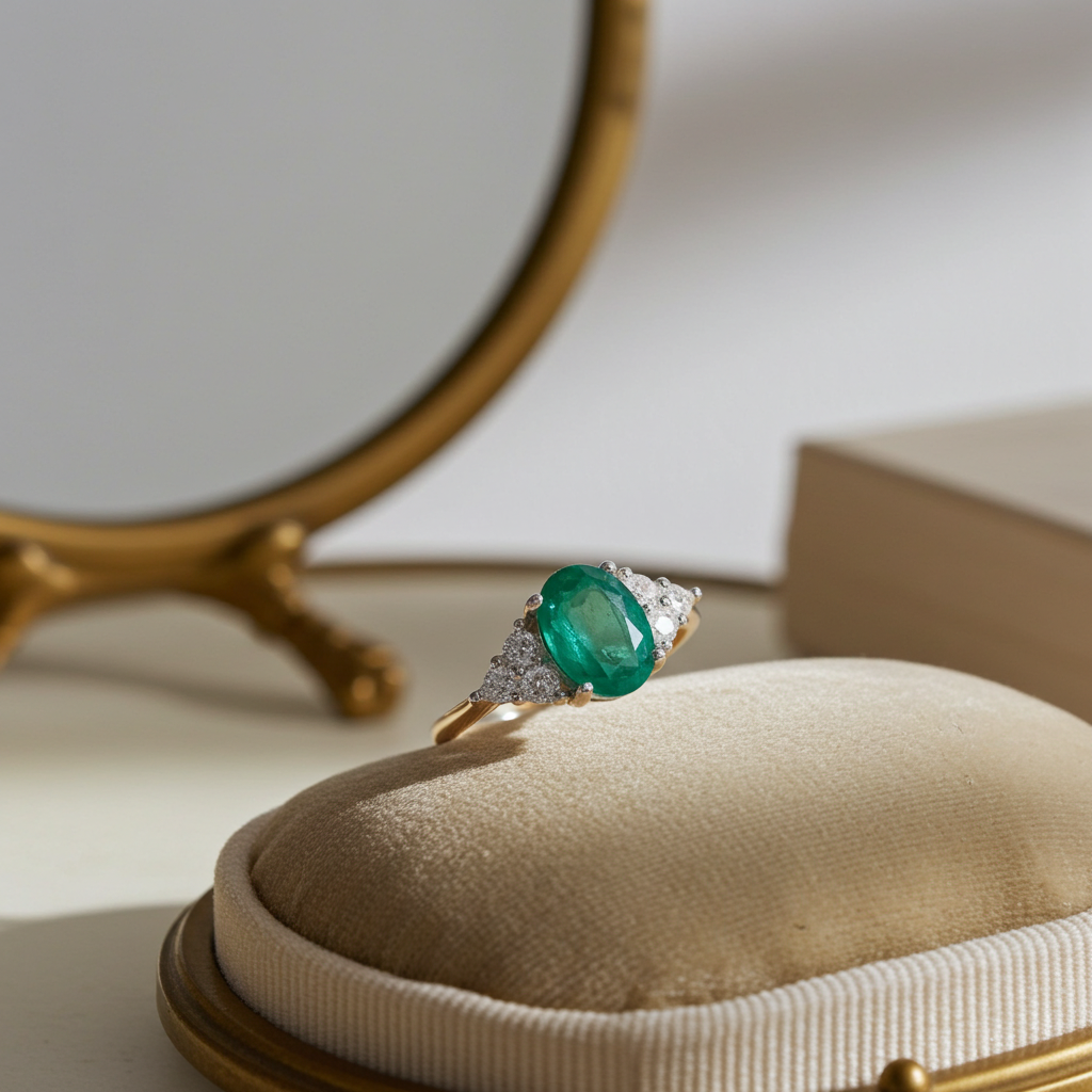 Colombian Emerald Cocktail Ring, Natural Emerald Cluster Ring 6x8mm