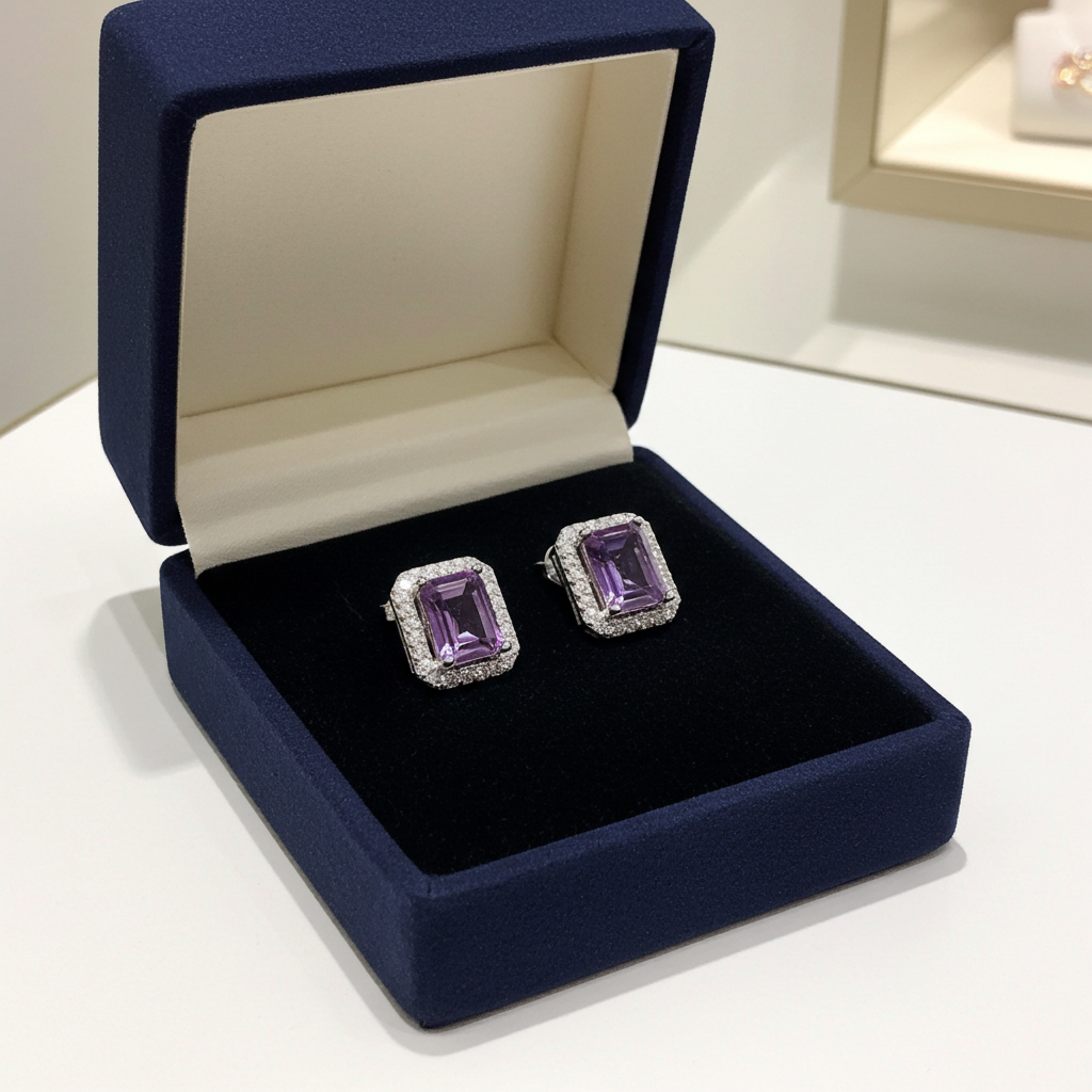 Amethyst Stud Earrings 5x7mm Emerald Cut Amethyst Earrings