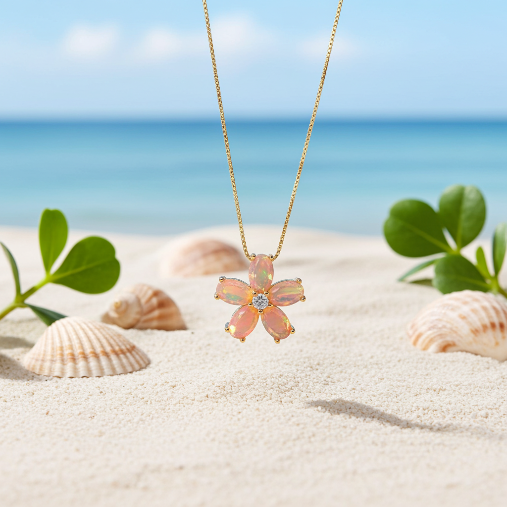 Natural Orange Fire Opal Flower Pendant 3x5mm