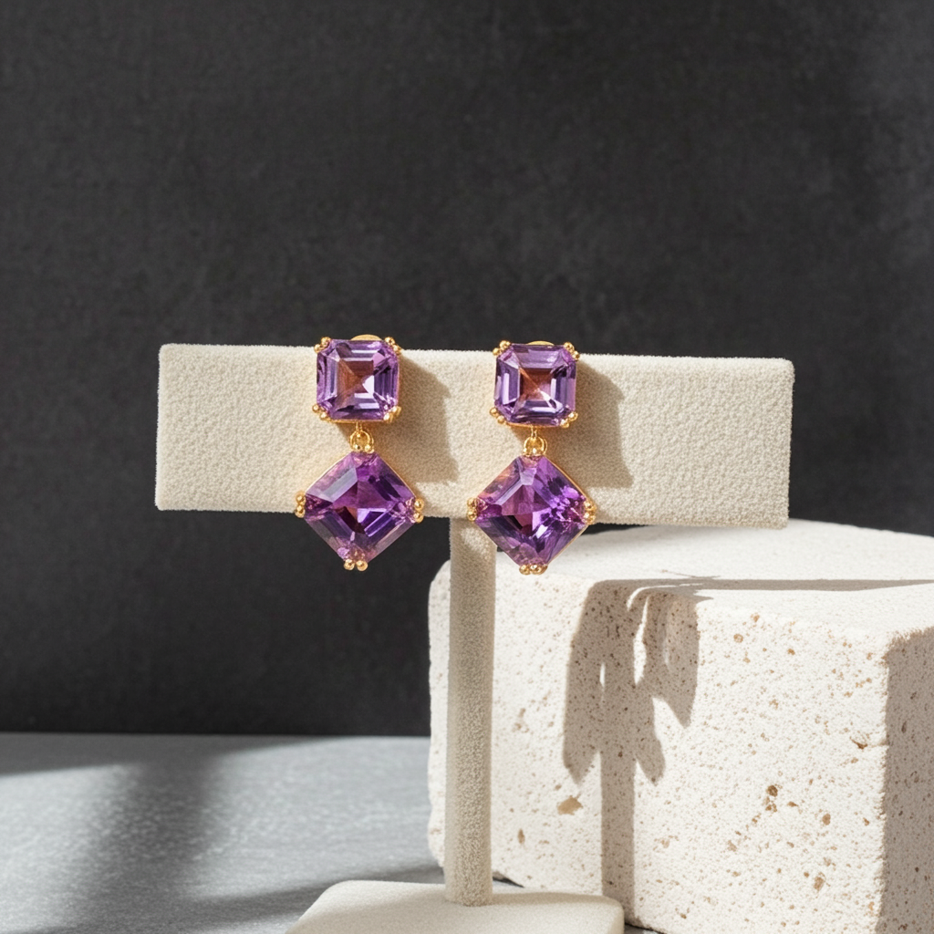 12CT Amethyst Gemstone Dangle Earrings 925 Sterling Silver