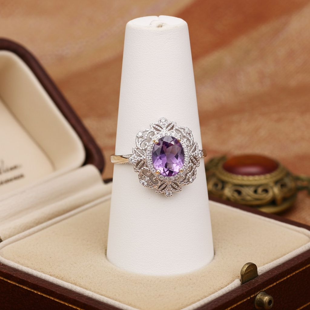 2.5CT Genuine Amethyst Gemstone Pendant and Ring Jewelry Set