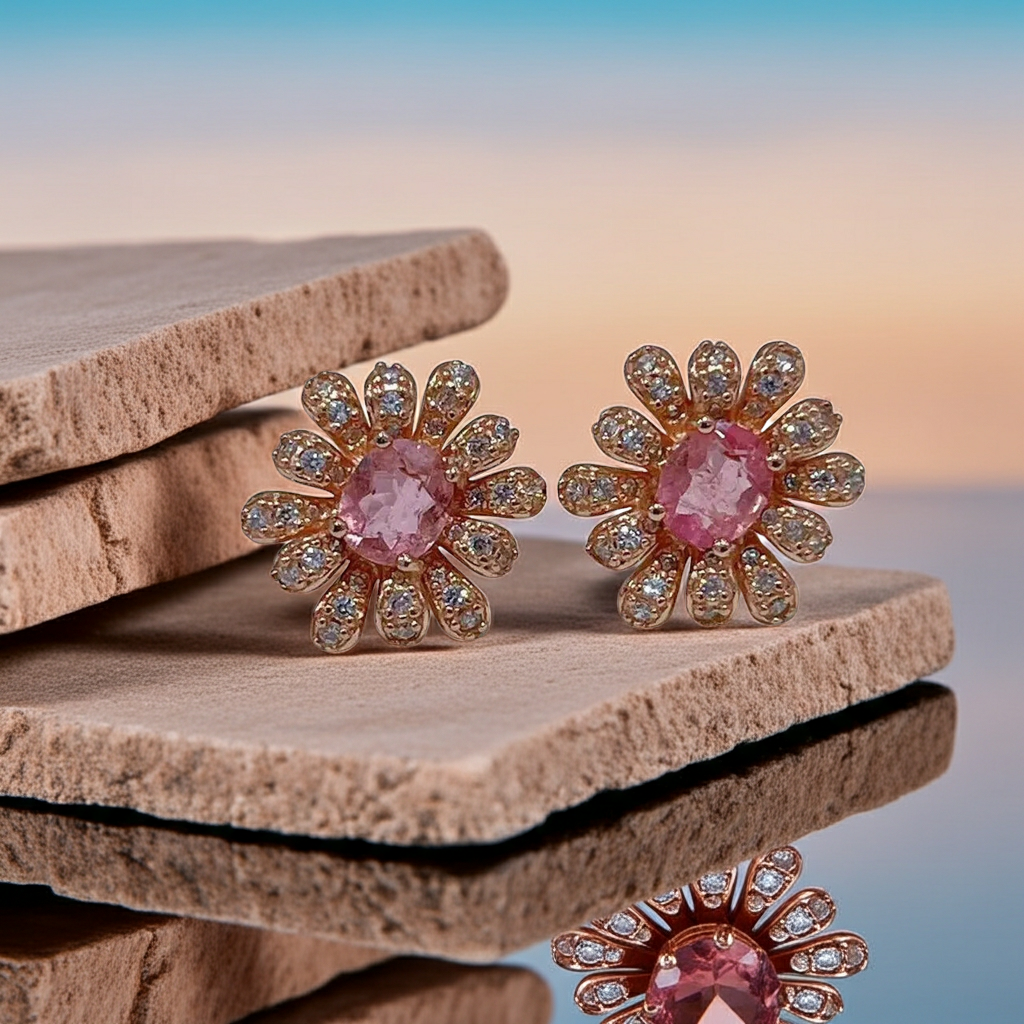 Brazilian Pink Tourmaline Earrings 5x6mm 925 Sterling Silver