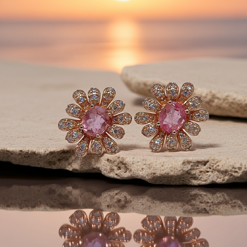 Brazilian Pink Tourmaline Earrings 5x6mm 925 Sterling Silver