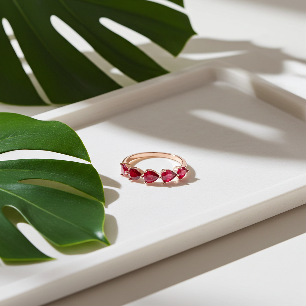 Natural Pear Cut Ruby Band Ring, Genuine Ruby Pear Cut Band Ring 3x4mm