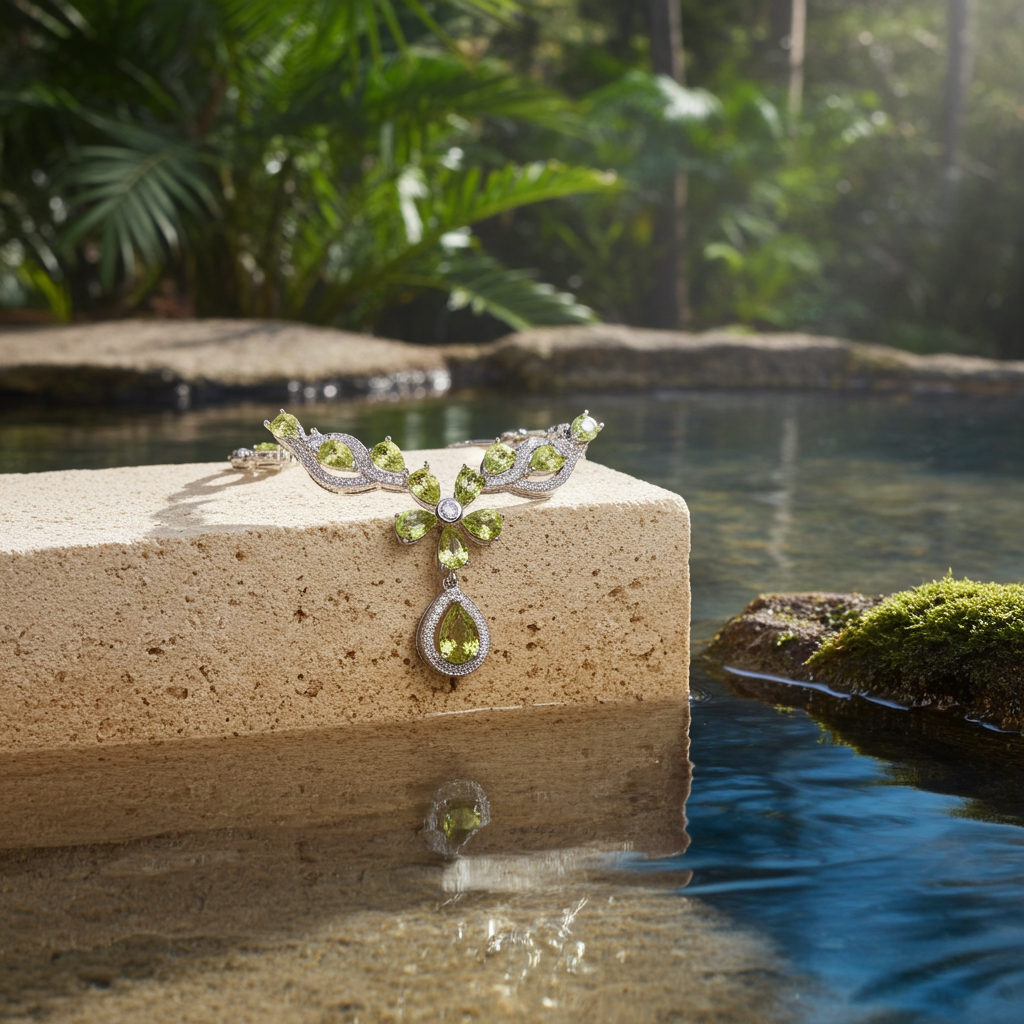 Natural Peridot Gemstone Necklace, August Birthstone Peridot Statement Necklace