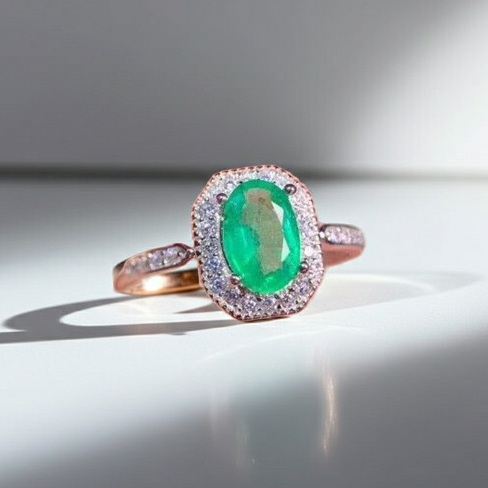 Colombian Emerald Cocktail Ring 5x7mm Sterling Silver