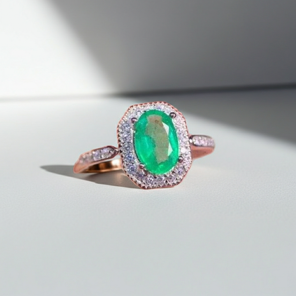 Colombian Emerald Cocktail Ring 5x7mm Sterling Silver